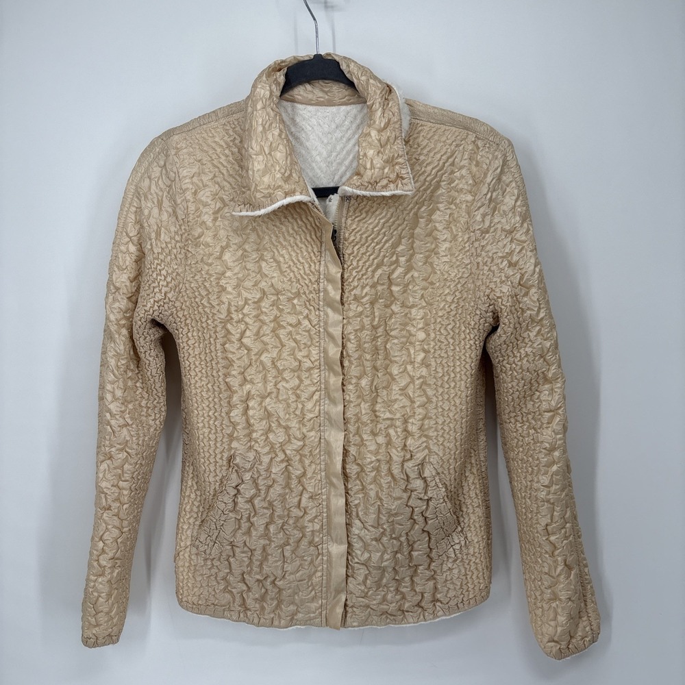 UbU Travel Crinkle Reversible Jacket Small Cream Faux Fur‎ Jacket Soft